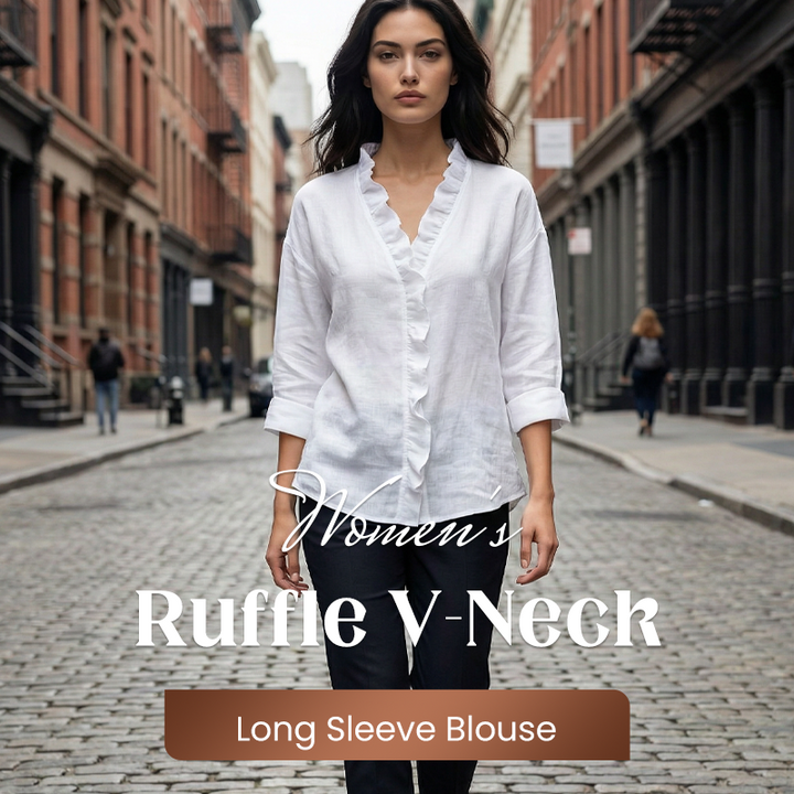 Rennick | Women's Ruffle Neck Long Sleeve Blouse - White - Image 4
