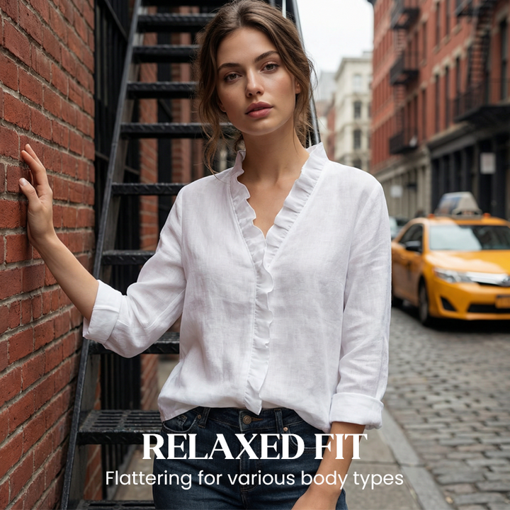 Rennick | Women's Ruffle Neck Long Sleeve Blouse - White - Image 5