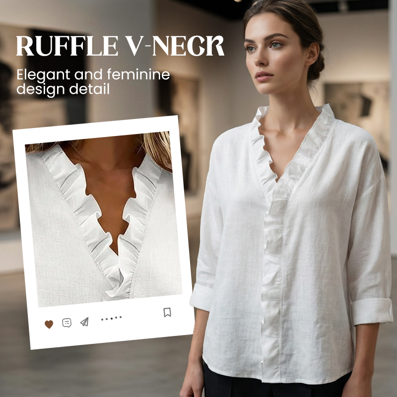Rennick | Women's Ruffle Neck Long Sleeve Blouse - White - Image 6