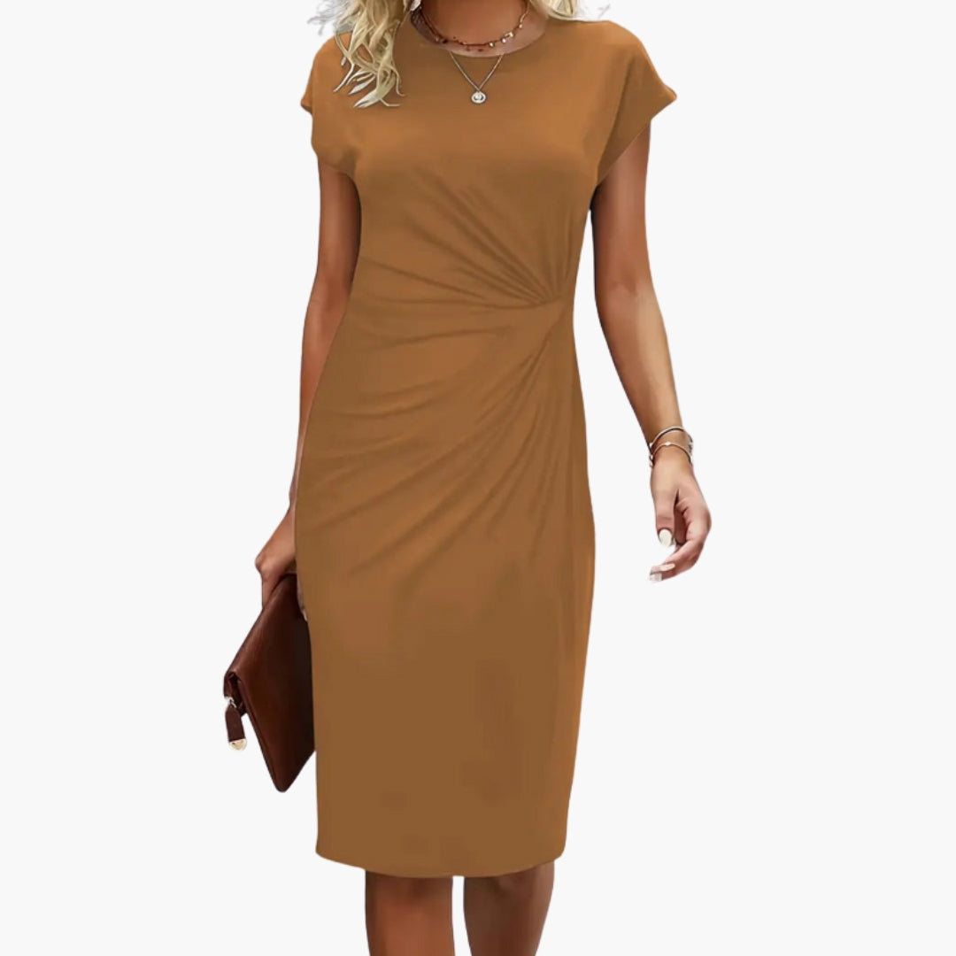 Rhea | Women's Round Neck Short Sleeve Midi Dress - Black - Image 4