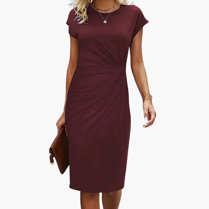 Rhea | Women's Round Neck Short Sleeve Midi Dress - Black - Image 9