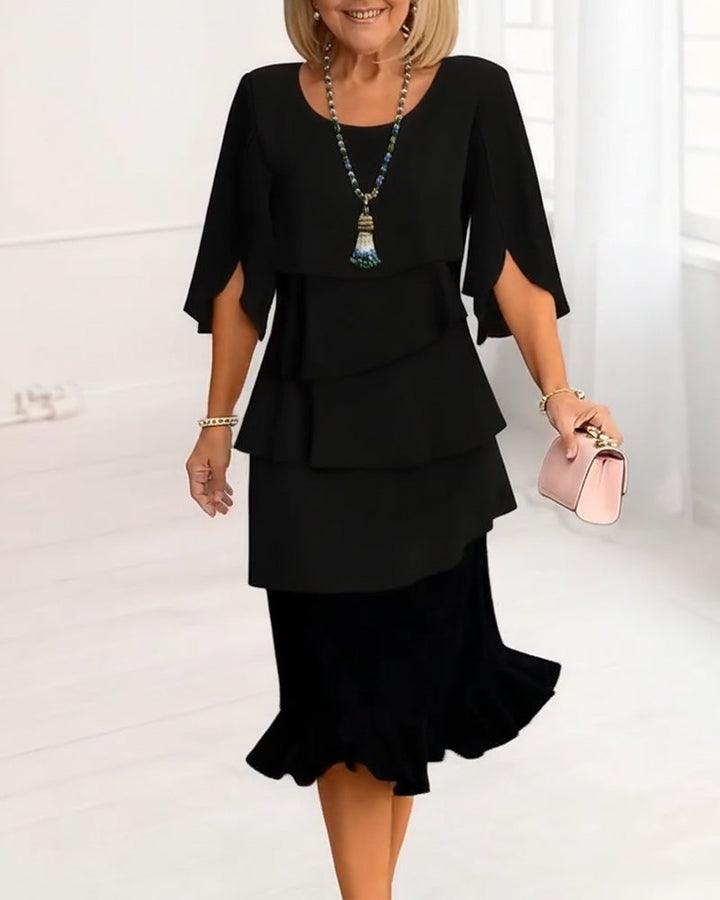 Rhianna | Women's Ruffle Midi Dress - Black - Image 1