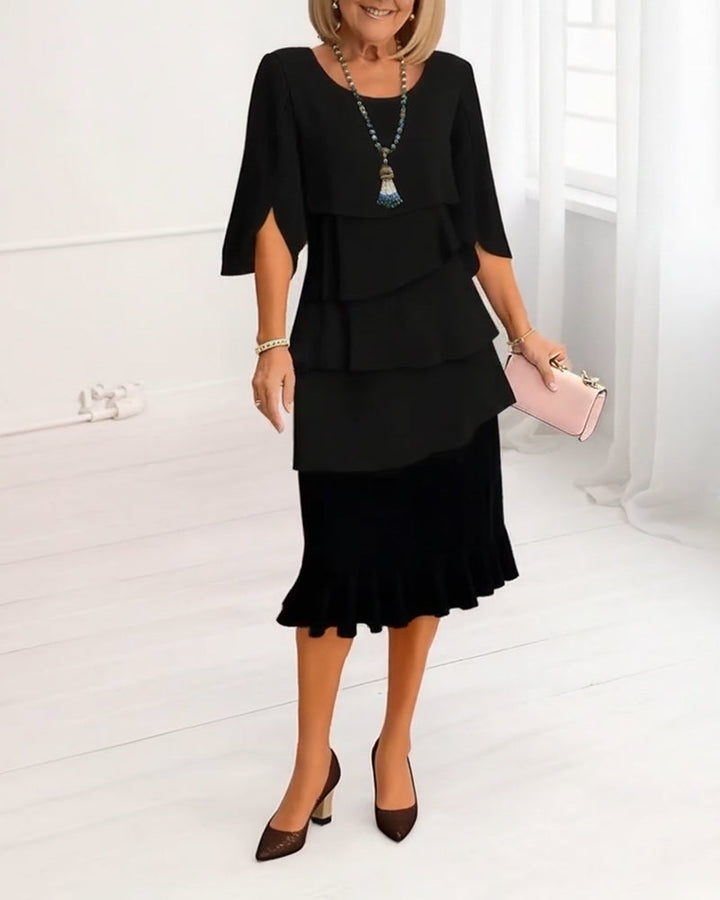 Rhianna | Women's Ruffle Midi Dress - Black - Image 2