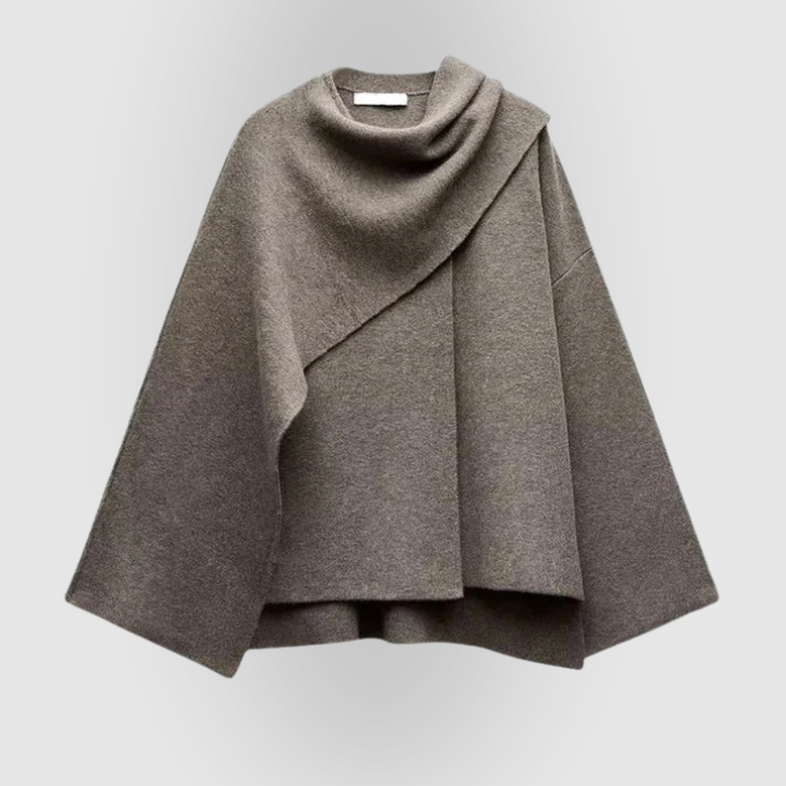 Rhiannon | Women's Cowl Neck Long Sleeve Cape Coat - Grey - Image 4