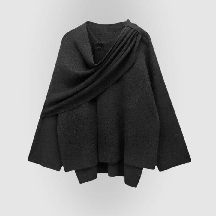 Rhiannon | Women's Cowl Neck Long Sleeve Cape Coat - Grey - Image 7