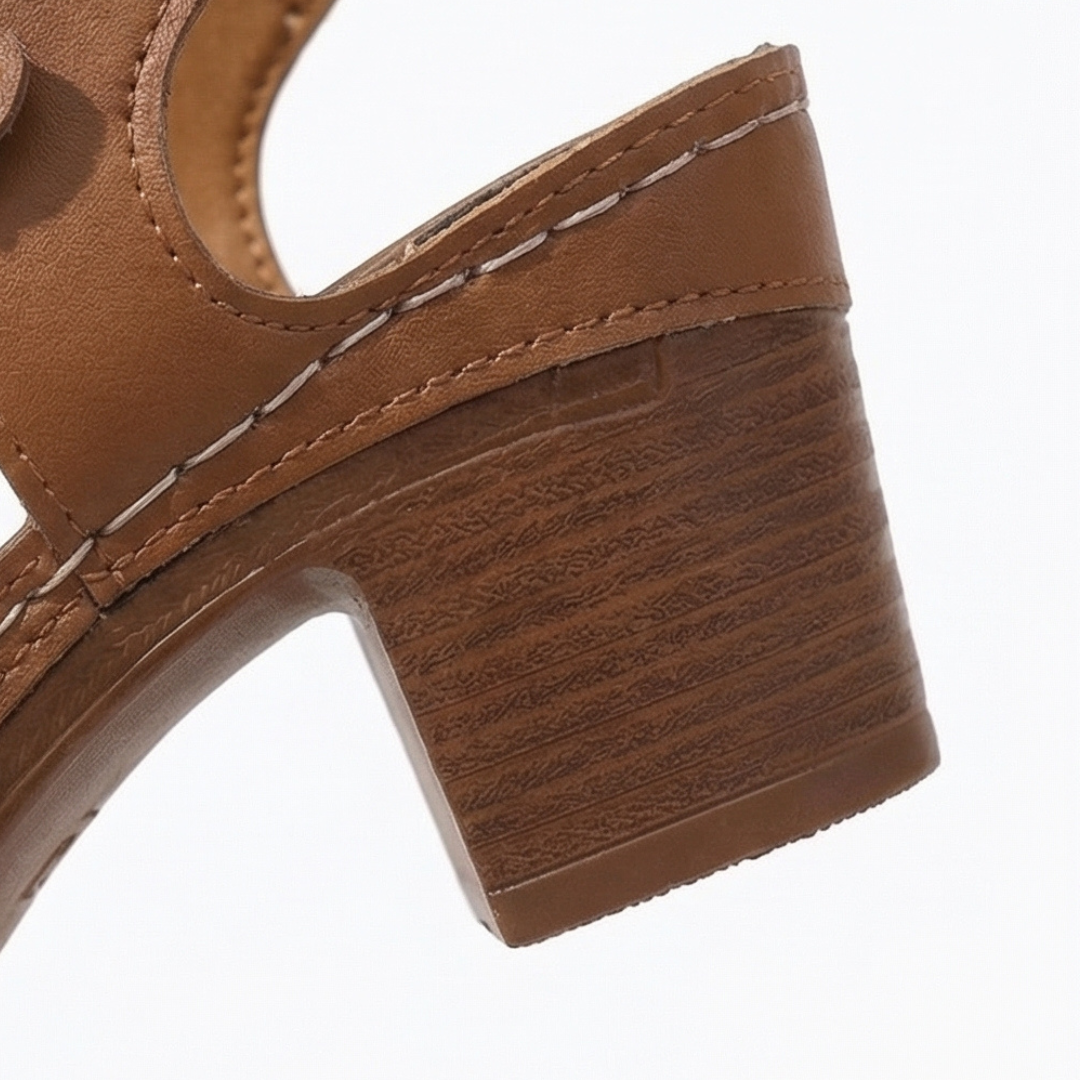 Romara | Women's Block Heel Sandals with Roman Cutout - Camel - Image 9