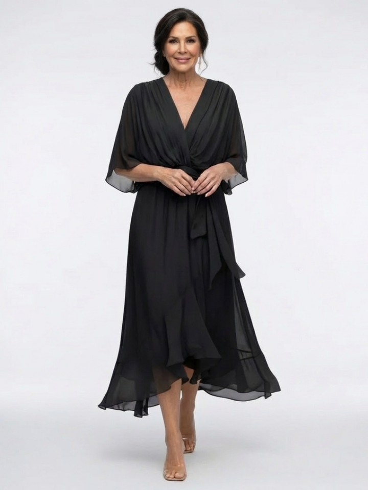 Romilda | Women's Draped Waist Tie Midi Dress - Olive Green - Image 6