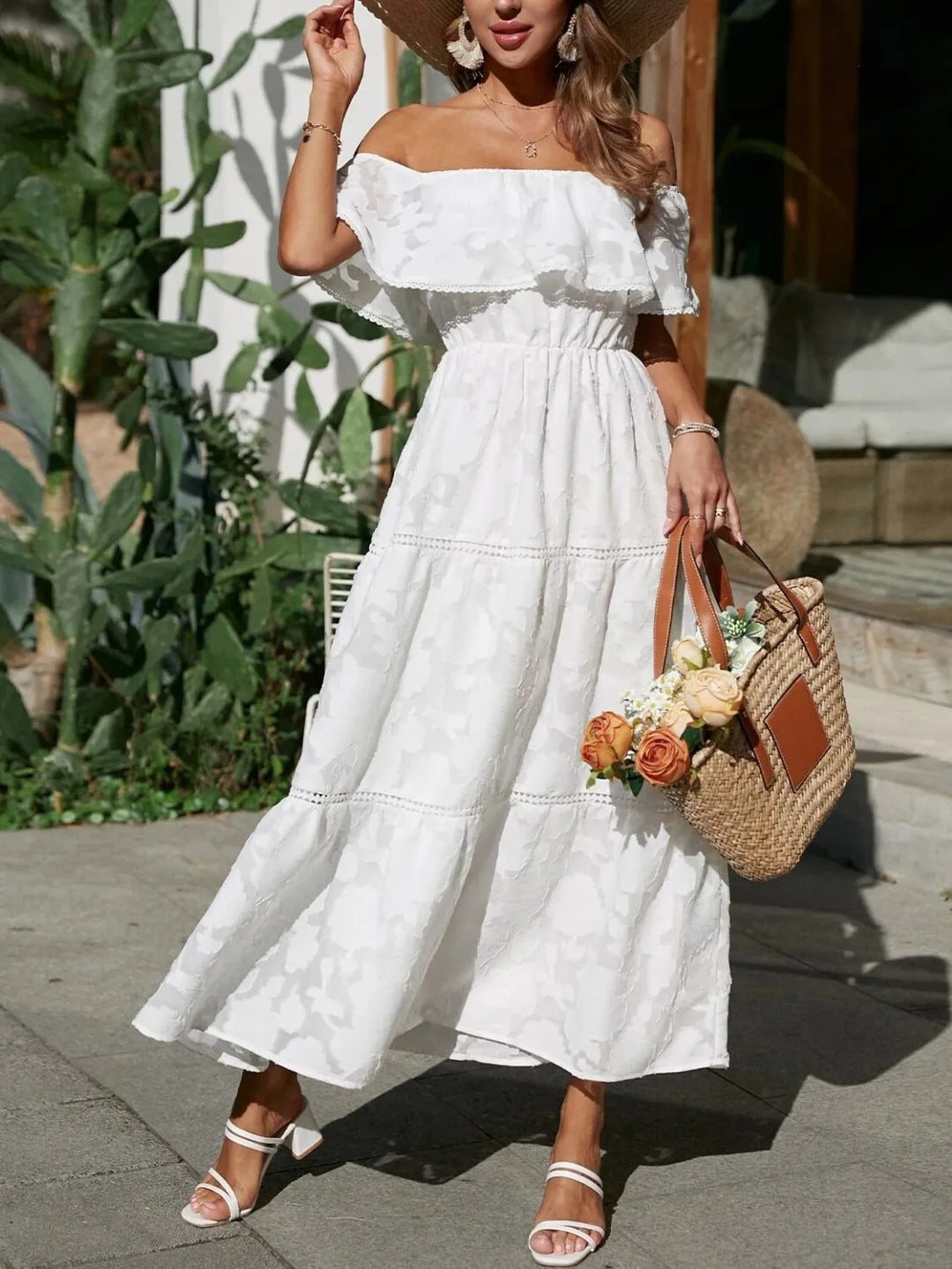 Romilda | Women's Wedding Guest Dress Off-Shoulder Midi - White - Image 1