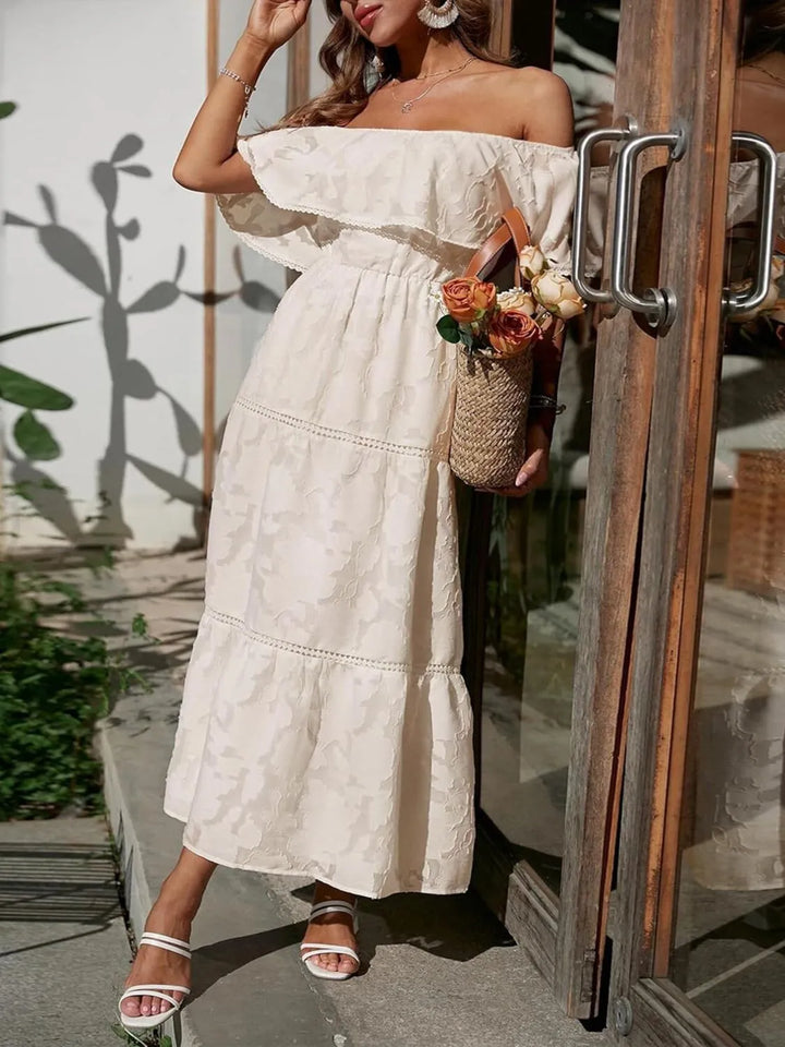 Romilda | Women's Wedding Guest Dress Off-Shoulder Midi - White - Image 13