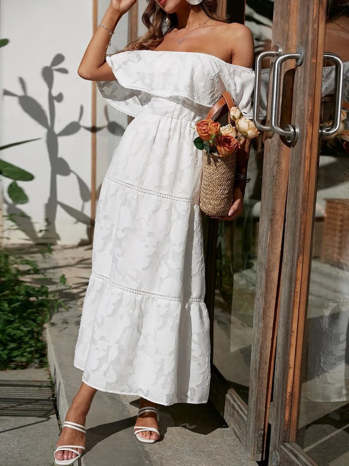 Romilda | Women's Wedding Guest Dress Off-Shoulder Midi - White - Image 3
