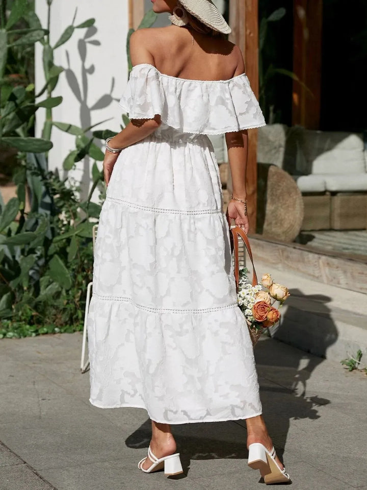 Romilda | Women's Wedding Guest Dress Off-Shoulder Midi - White - Image 4