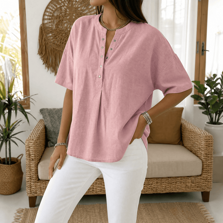 Romilly | Women's Relaxed Fit Henley Blouse - Light Blue - Image 11