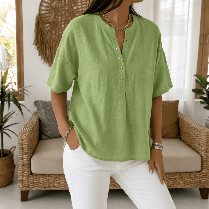 Romilly | Women's Relaxed Fit Henley Blouse - Light Blue - Image 12