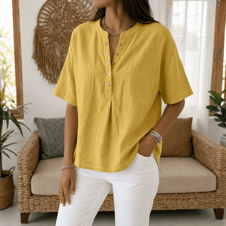 Romilly | Women's Relaxed Fit Henley Blouse - Light Blue - Image 13