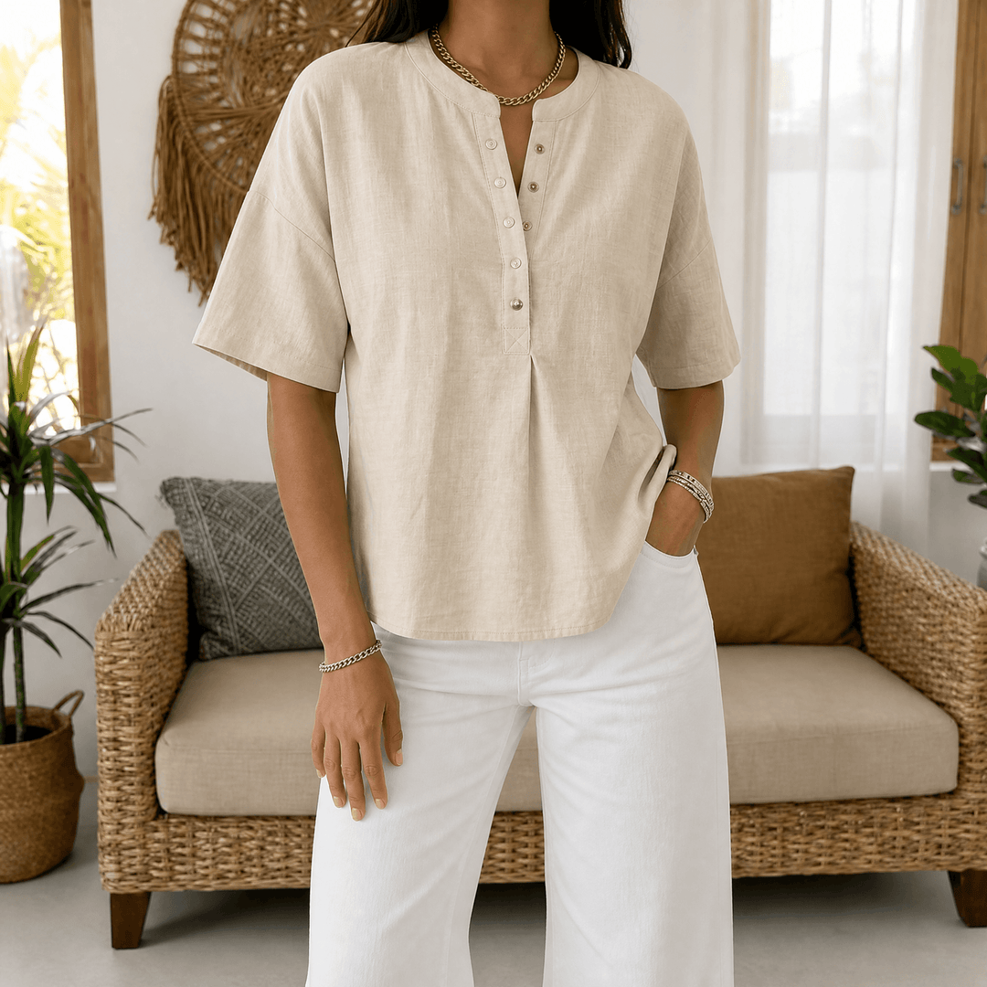 Romilly | Women's Relaxed Fit Henley Blouse - Light Blue - Image 15