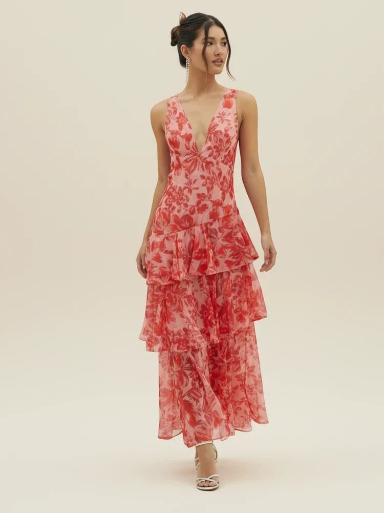 Rosalette | Women's Floral Maxi Dress Tiered Ruffle - Floral - Image 3