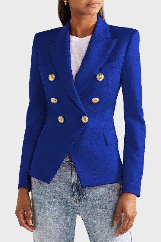 Rosalina | Women's Double Breasted Gold Button Blazer - Blue - Image 1