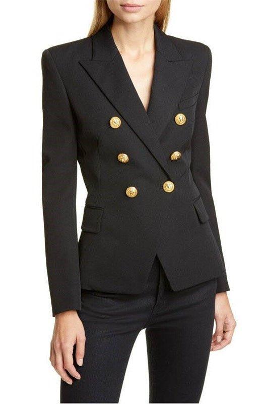 Rosalina | Women's Double Breasted Gold Button Blazer - Blue - Image 10