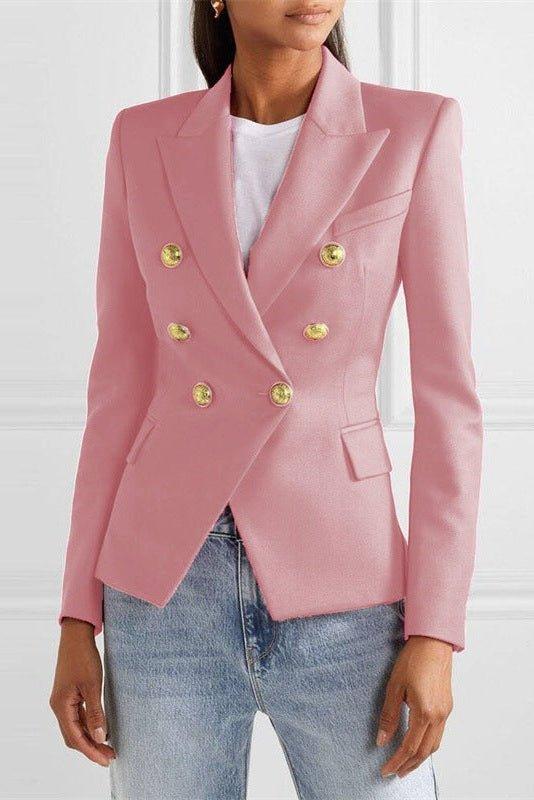 Rosalina | Women's Double Breasted Gold Button Blazer - Blue - Image 11