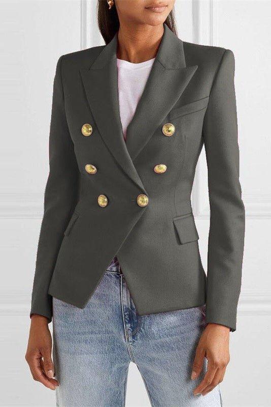 Rosalina | Women's Double Breasted Gold Button Blazer - Blue - Image 12