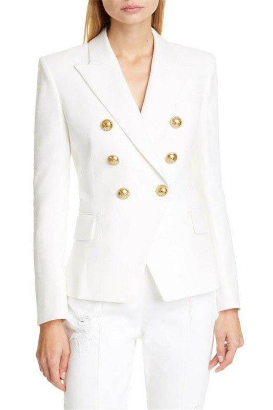 Rosalina | Women's Double Breasted Gold Button Blazer - Blue - Image 13