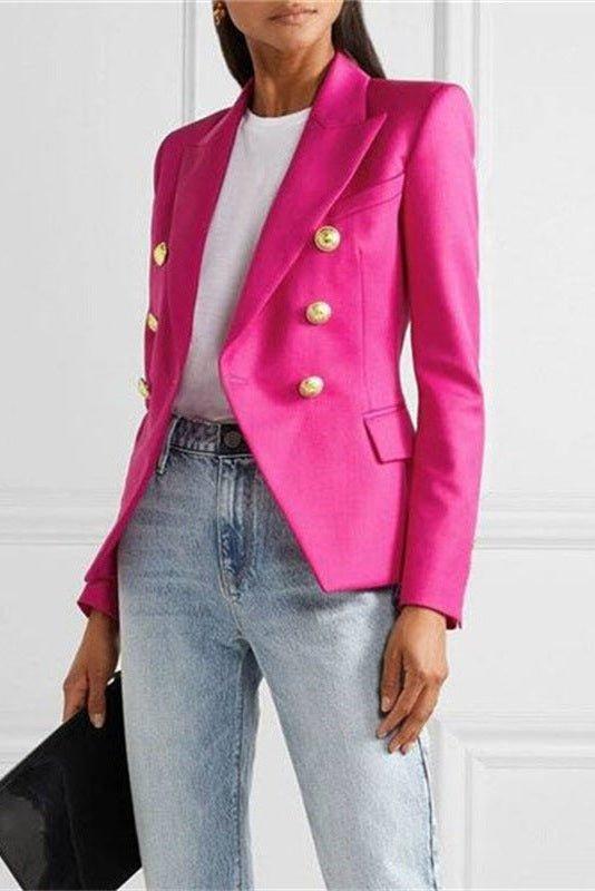 Rosalina | Women's Double Breasted Gold Button Blazer - Blue - Image 2