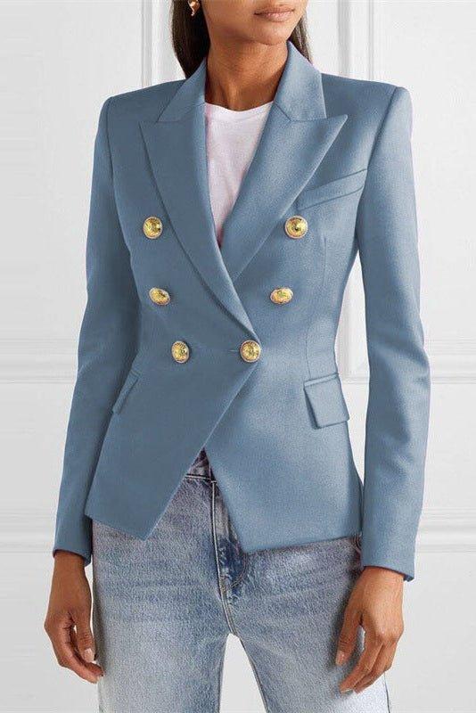 Rosalina | Women's Double Breasted Gold Button Blazer - Blue - Image 3