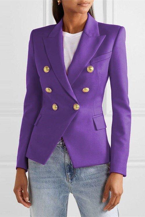 Rosalina | Women's Double Breasted Gold Button Blazer - Blue - Image 4
