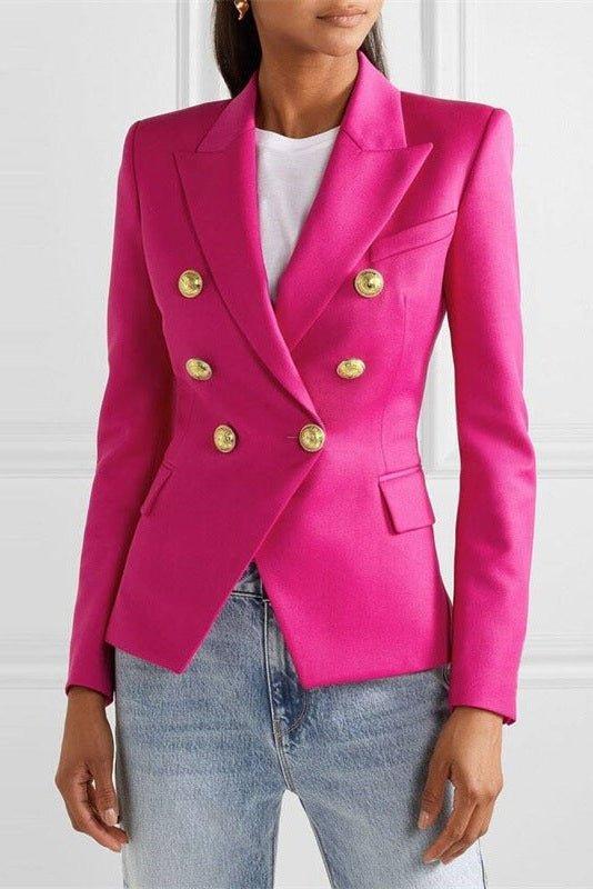 Rosalina | Women's Double Breasted Gold Button Blazer - Blue - Image 5