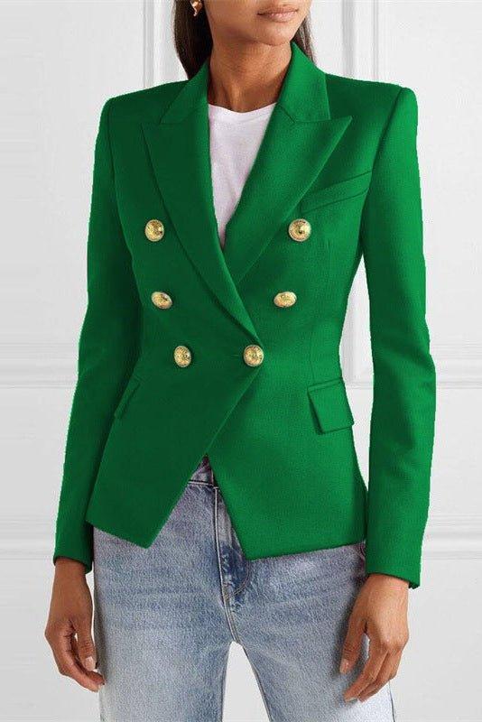 Rosalina | Women's Double Breasted Gold Button Blazer - Blue - Image 6