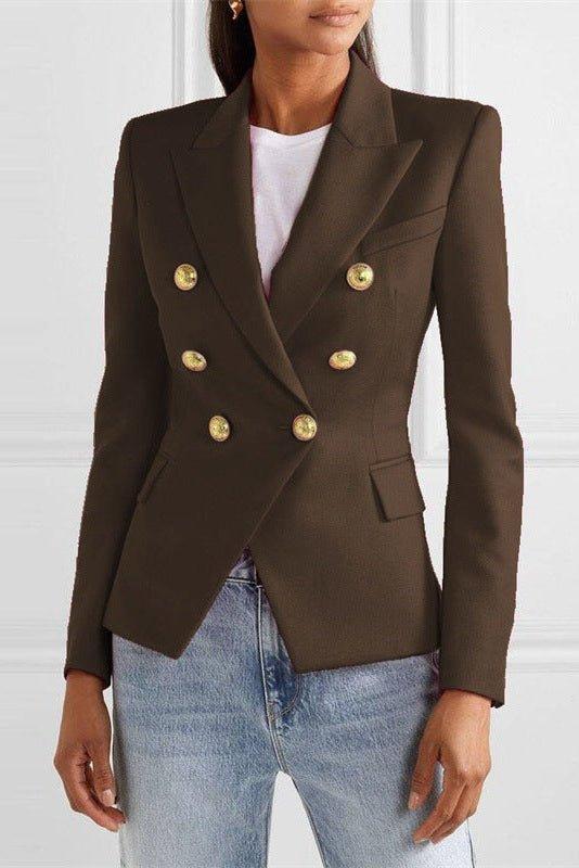 Rosalina | Women's Double Breasted Gold Button Blazer - Blue - Image 7