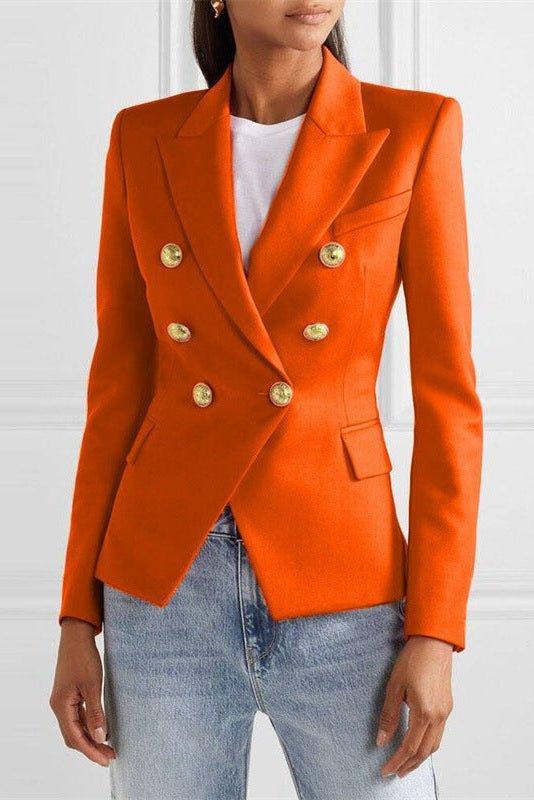 Rosalina | Women's Double Breasted Gold Button Blazer - Blue - Image 8