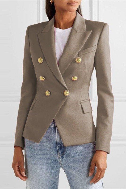 Rosalina | Women's Double Breasted Gold Button Blazer - Blue - Image 9