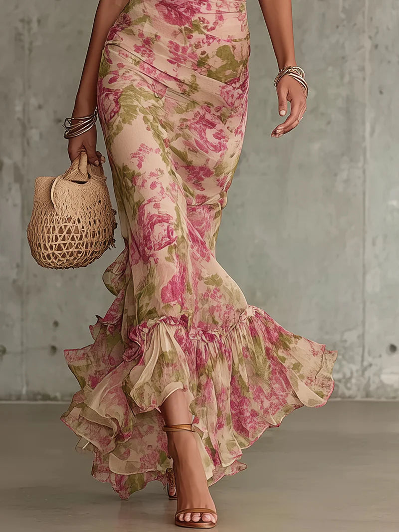 Rosalyn | Women's Floral Mock Neck Puff Sleeve Maxi Dress - Floral - Image 3