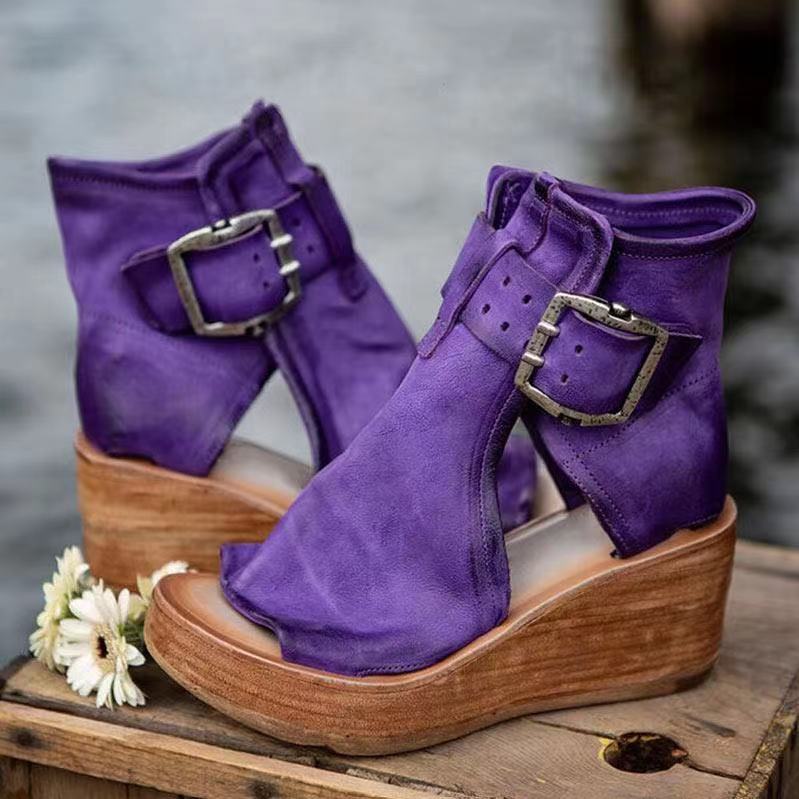 Rosamund | Women's Purple Ankle Strap Wedge Sandals - Purple - Image 1