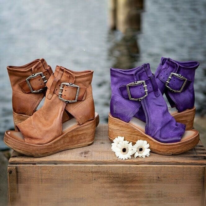 Rosamund | Women's Purple Ankle Strap Wedge Sandals - Purple - Image 5