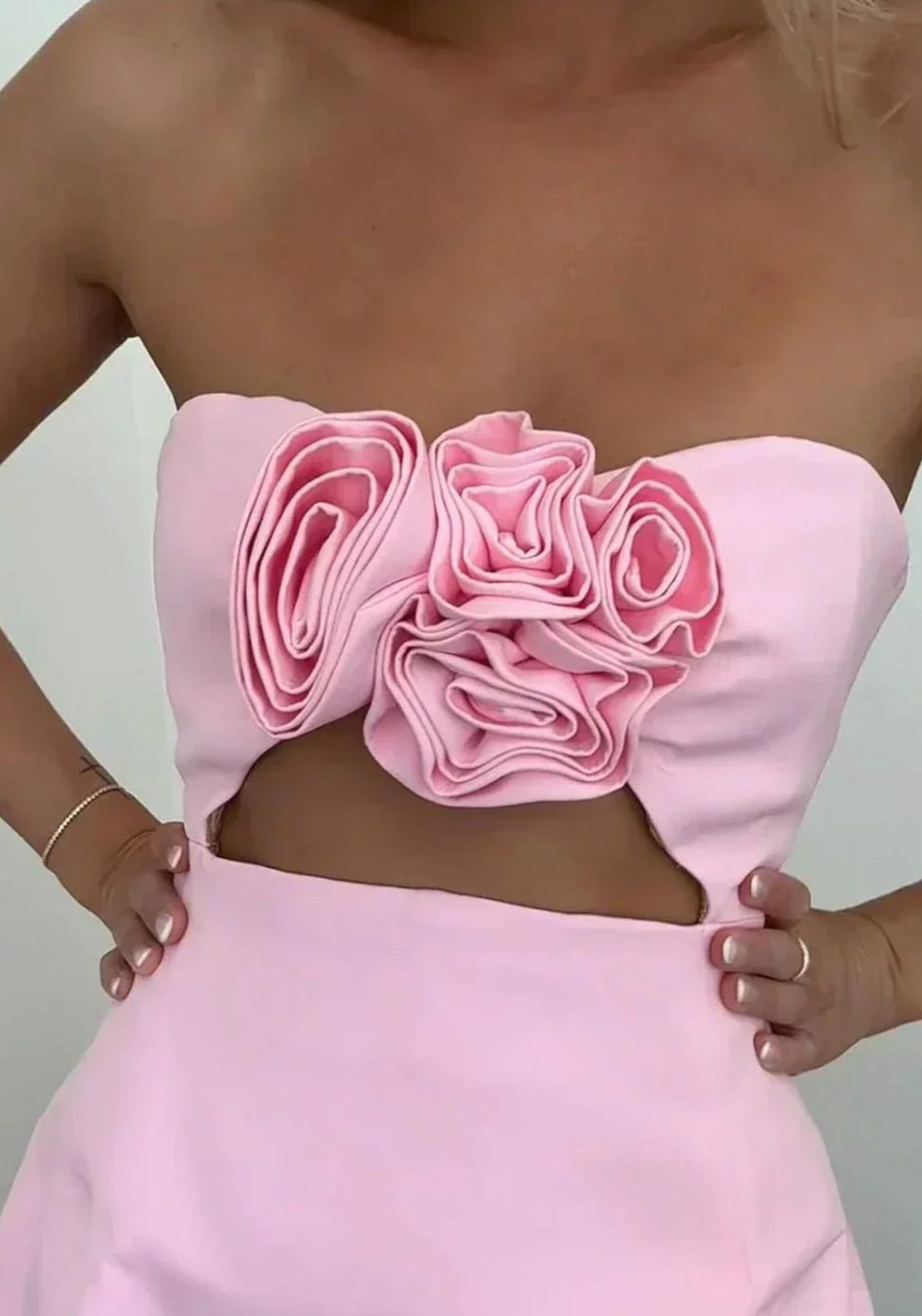 Rosamund | Women's Strapless 3D Rose Mini Dress - Light Pink - Image 5