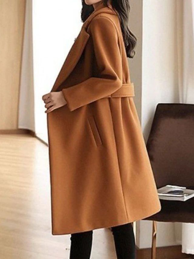 Rosemary | Women's Double Breasted Belted Long Coat - Beige - Image 5