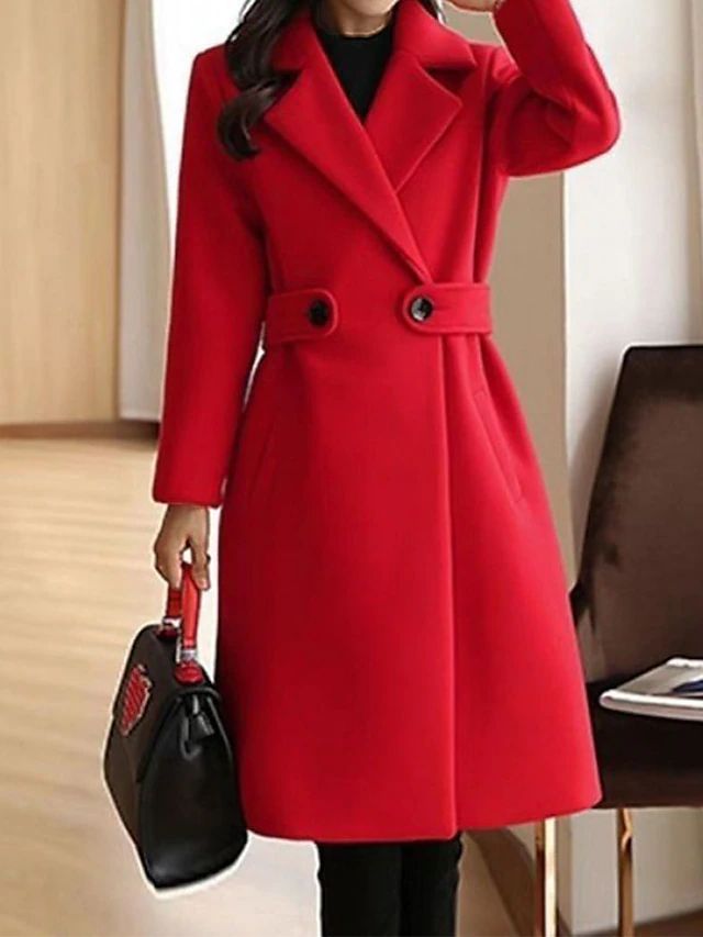 Rosemary | Women's Double Breasted Belted Long Coat - Beige - Image 6