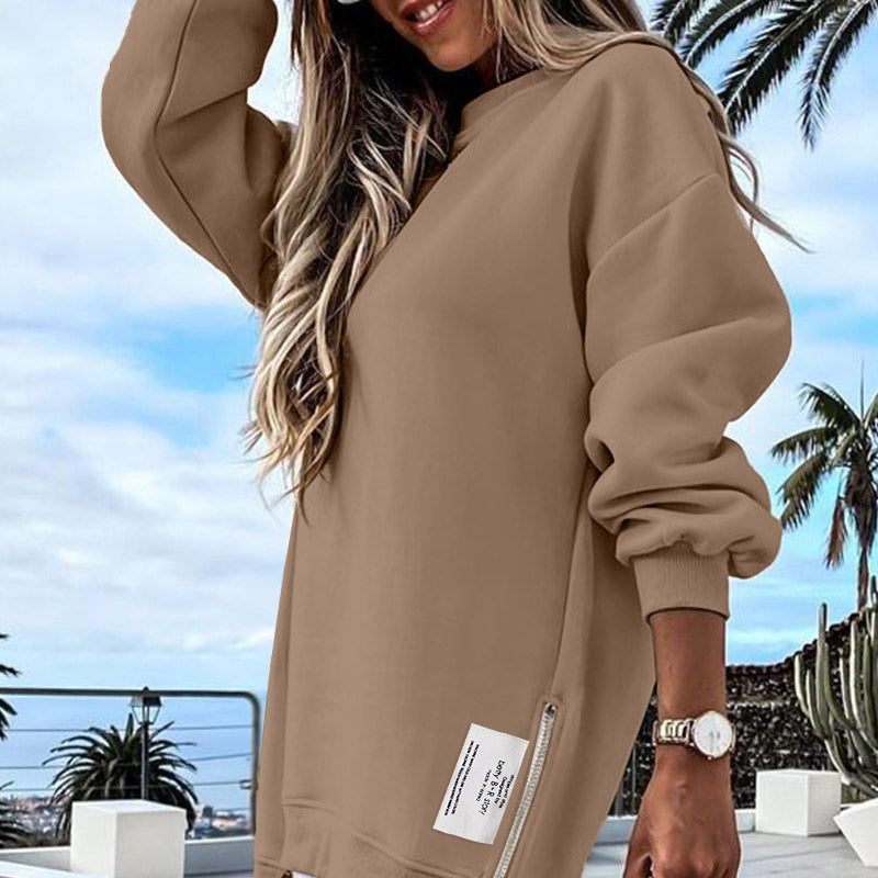 Rosetta | Women's Oversized Crew Neck Long Sleeve Dress - Beige - Image 14