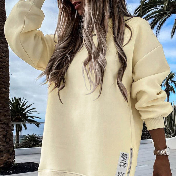 Rosetta | Women's Oversized Crew Neck Long Sleeve Dress - Beige - Image 2