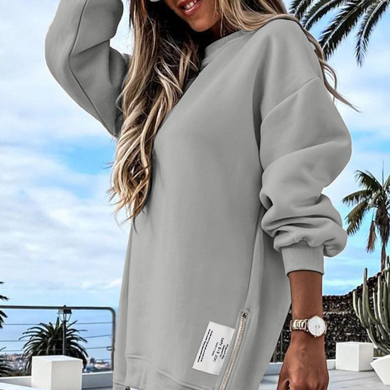 Rosetta | Women's Oversized Crew Neck Long Sleeve Dress - Beige - Image 6