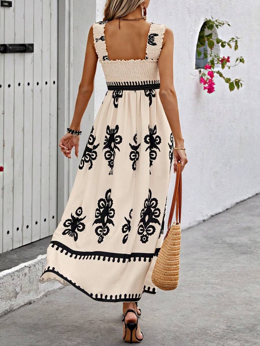 Rovaine | Women's Boho Printed Maxi Beach Dress - Cream - Image 2