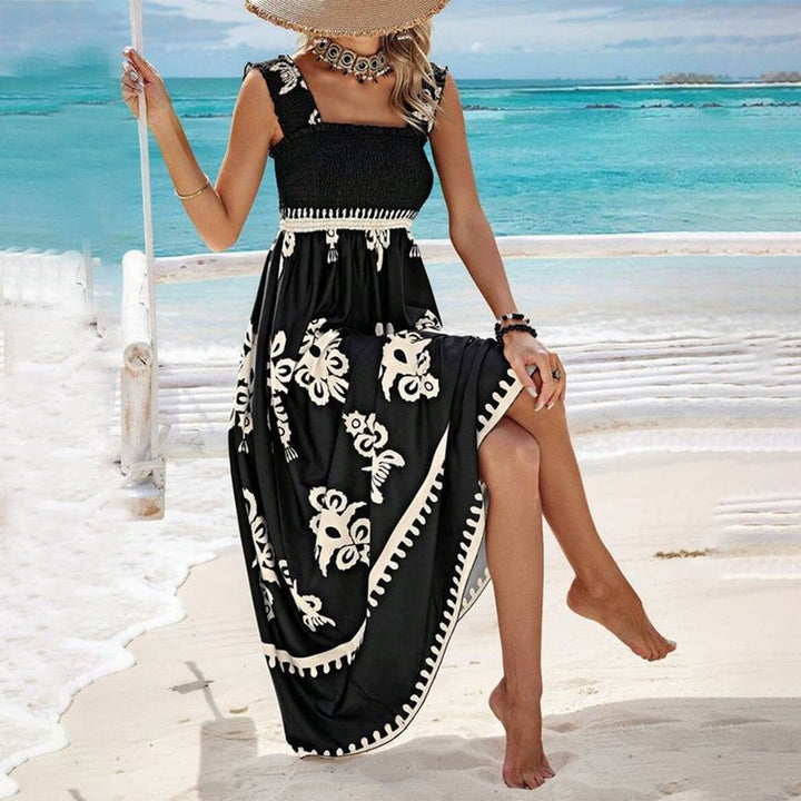 Rovaine | Women's Boho Printed Maxi Beach Dress - Cream - Image 6