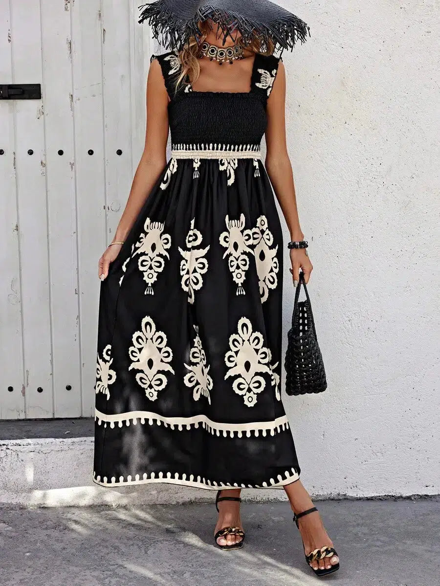 Rovaine | Women's Boho Printed Maxi Beach Dress - Cream - Image 8