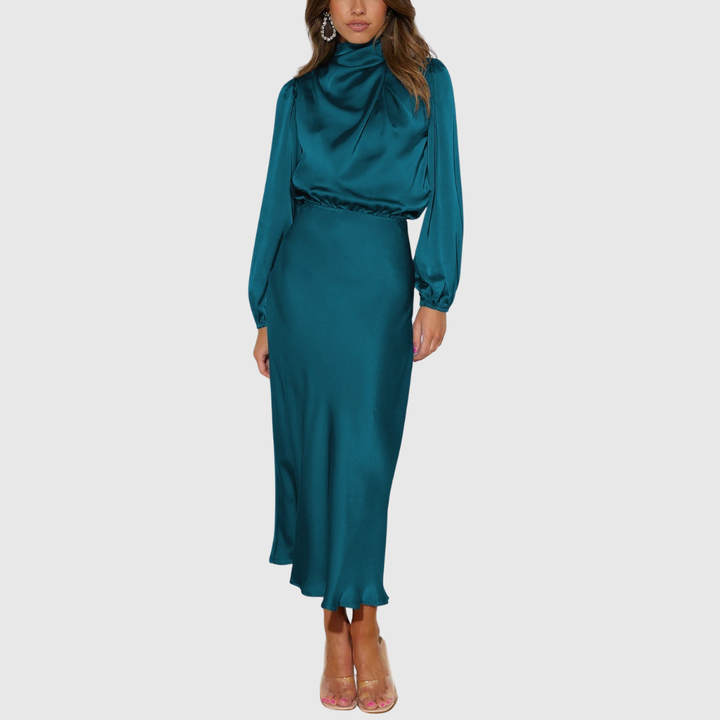 Rovana | Women's Wedding Guest Satin Midi Dress - Black - Image 2