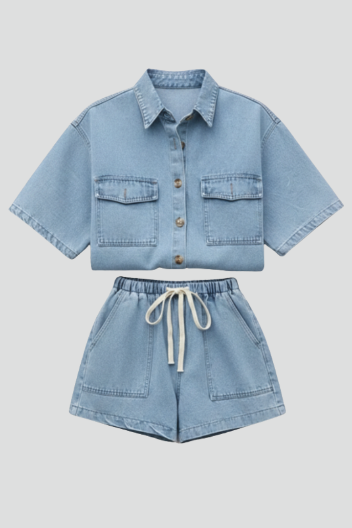 Rowan | Women's Short Sleeve Two Piece Set - Light Blue - Image 1