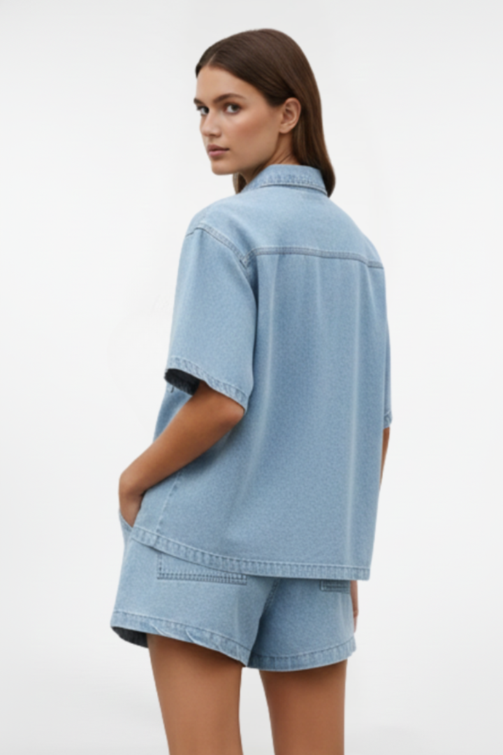 Rowan | Women's Short Sleeve Two Piece Set - Light Blue - Image 5