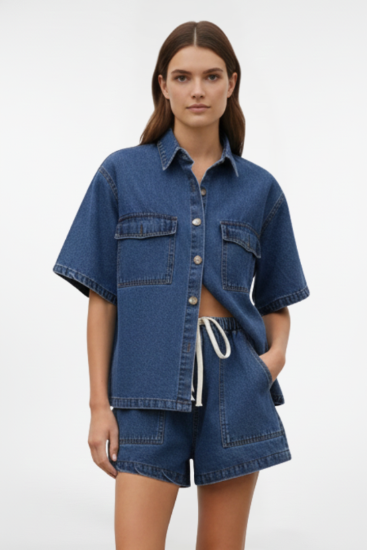 Rowan | Women's Short Sleeve Two Piece Set - Light Blue - Image 6