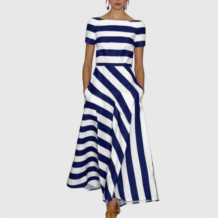 Rowella | Women's Striped Short Sleeve Maxi Dress - Striped - Image 2